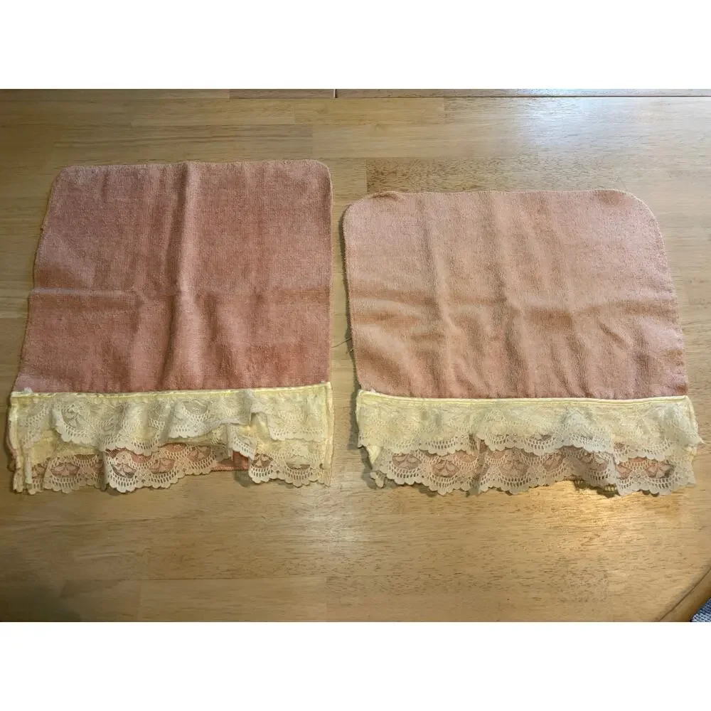 Vintage Dusty Pink Ruffled Lace Towel Set 8 Pc Bath Hand Washcloth Avanti